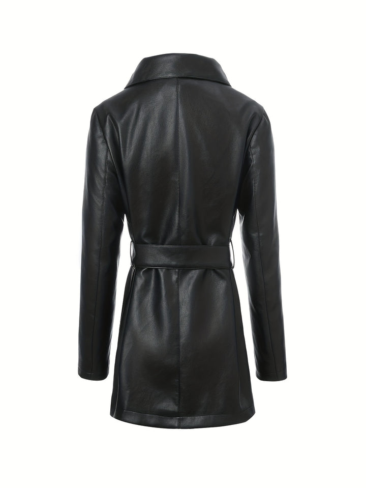 Waverly – Lässige PU-Veganer Lederjacke mit quadratischem Ausschnitt & Taillengürtel