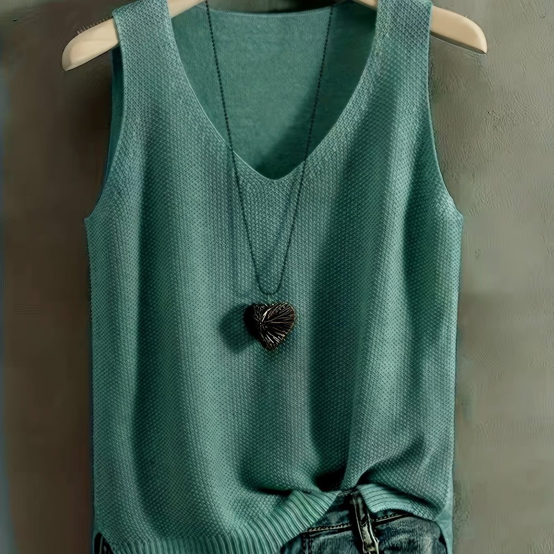 Joline – Damen V-Ausschnitt Strick-Top in Solid Teal