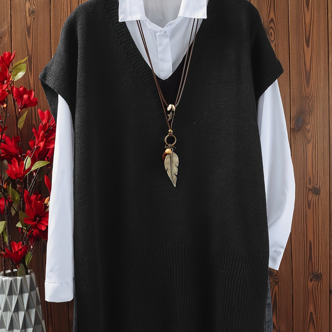 Eliana – Plus Size Top mit V-Ausschnitt & Schlitzsaum
