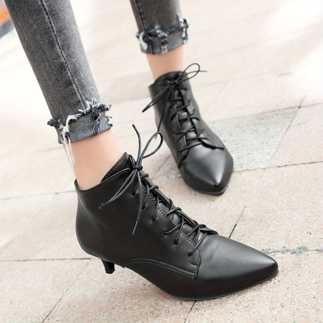 Damen Kitten Heel Ankle Boots, Mode Spitze Schnürschuhe, Vielseitige Jazz Tanzschuhe