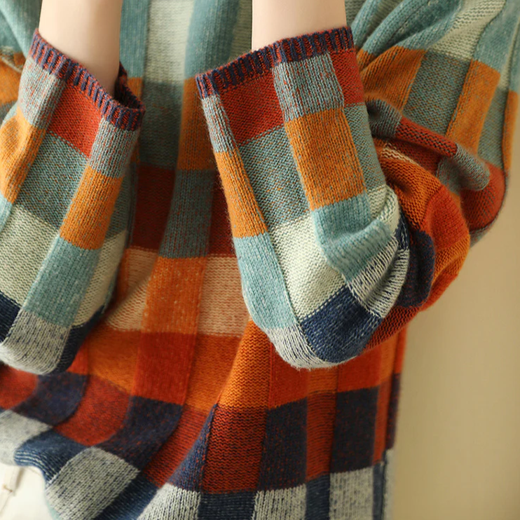 Adalynn | Bunter Rollkragenpullover mit Patchwork-Strickmuster