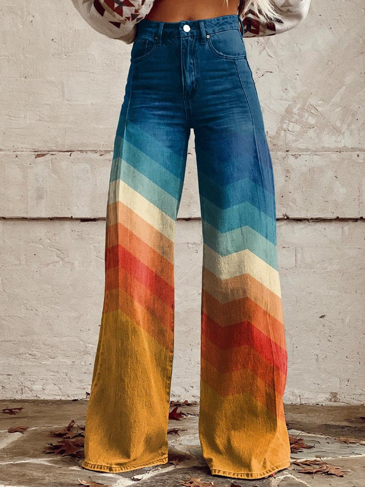 URSULA ORANGE UND BLAU GESTREIFTE BREIT GESCHNITTETE HOSE