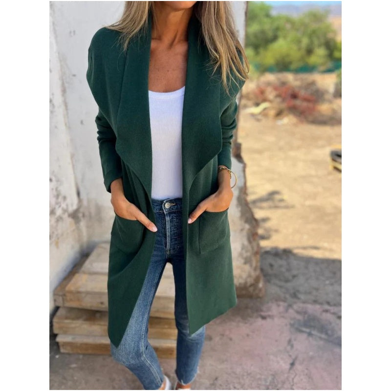 Leonie – Lässiger Frühherbst-Cardigan mit Reverskragen & offener Front